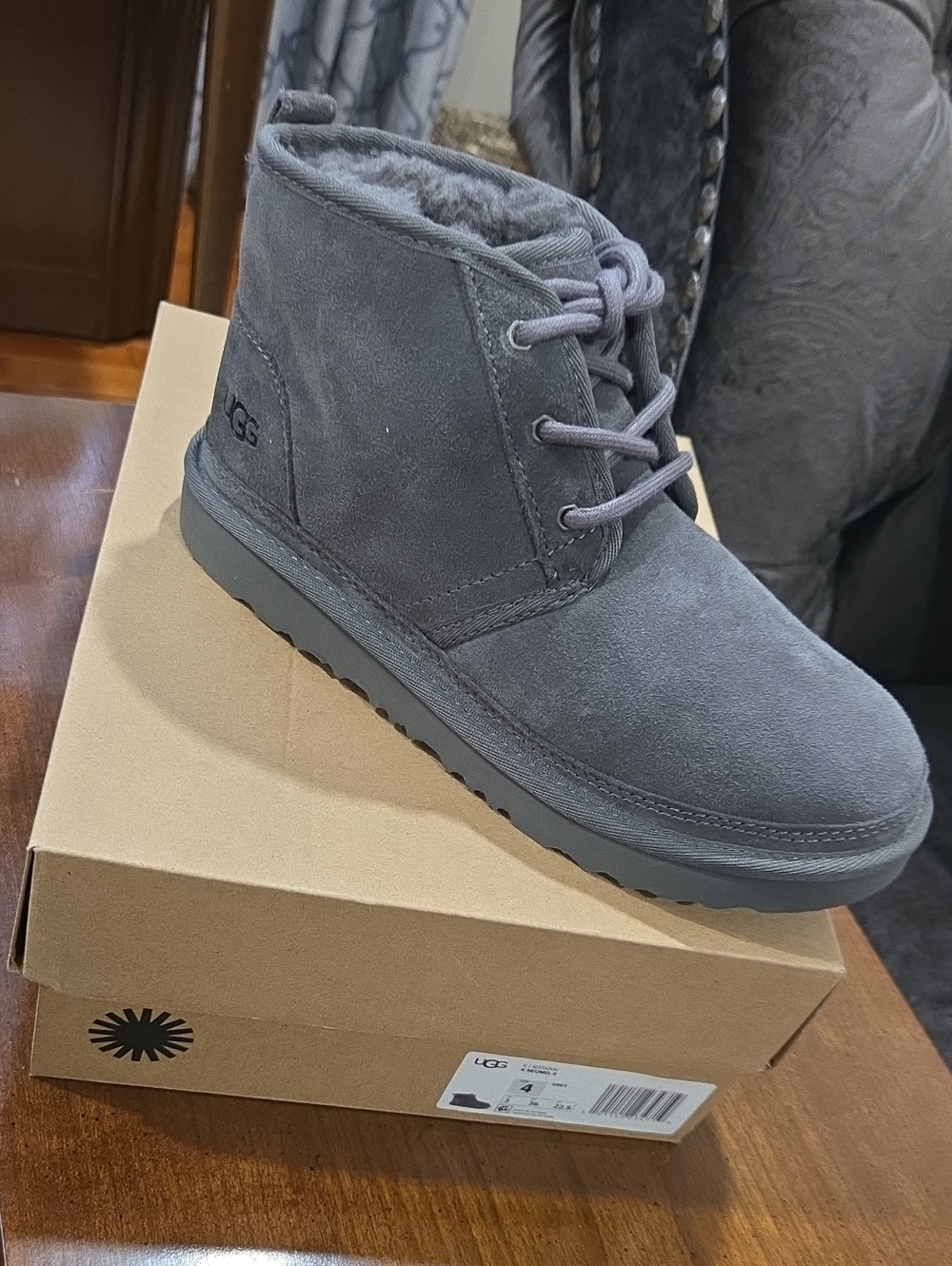 UGG Kids Charcoal Gray Lace-Up Suede Boot